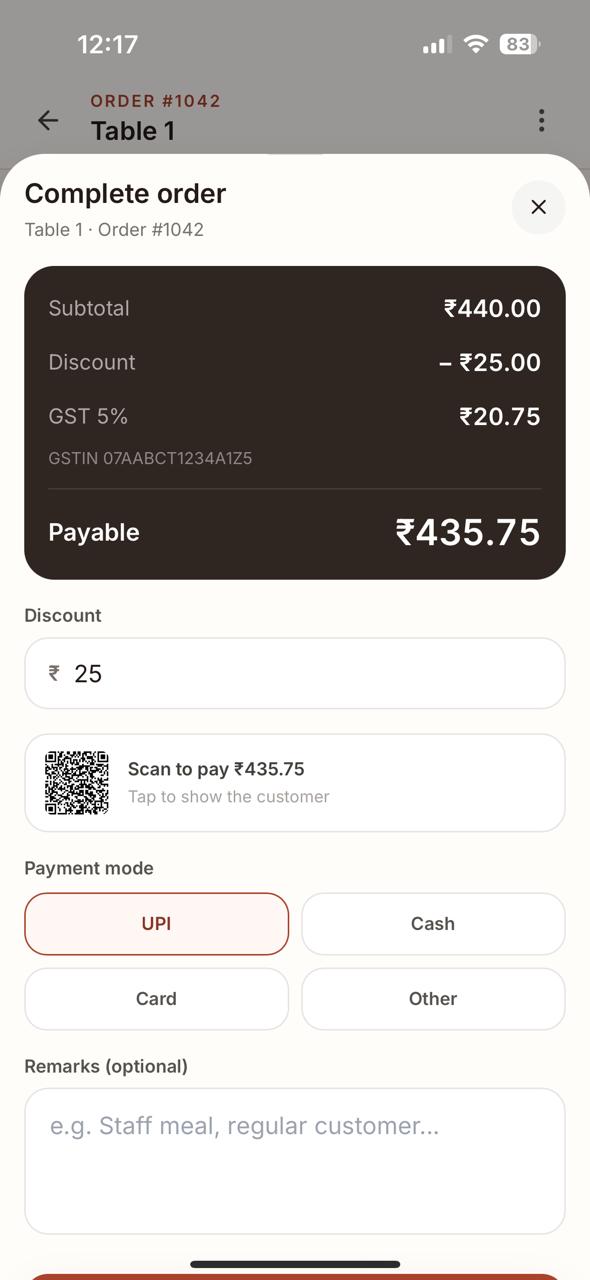 Partial T-Order checkout preview